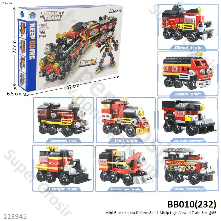 Mini Block Kereta Api 8 In 1 Deform Robot Assault Train Box @36