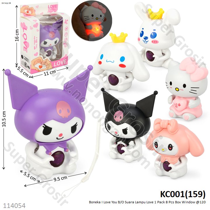 Boneka I Love You B/O Suara Lampu Love 1 Pack 8 Pcs Box Window @120