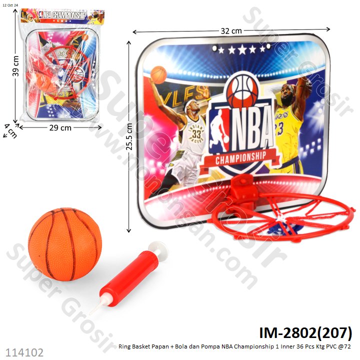 Ring Basket Papan + Bola dan Pompa NBA Championship 1 Inner 36 Pcs Ktg PVC @72