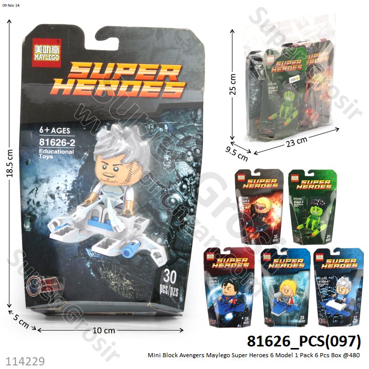 Mini Block Avengers Pesawat Maylego Super Heroes 6 Model 1 Pack 6 Pcs Box @480