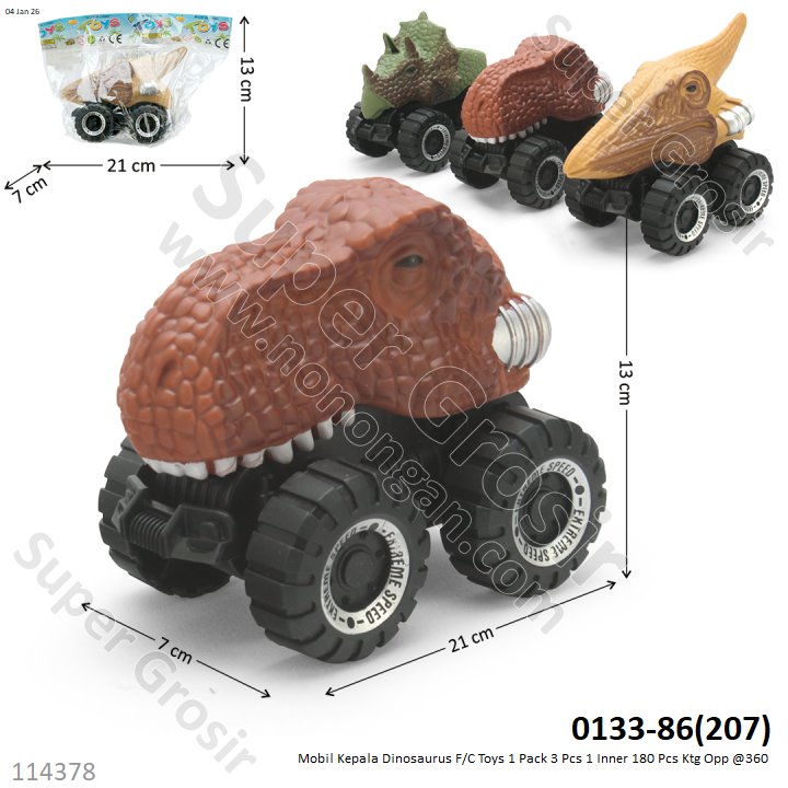Mobil Kepala Dinosaurus F/C Toys 1 Pack 3 Pcs 1 Inner 180 Pcs Ktg Opp @360