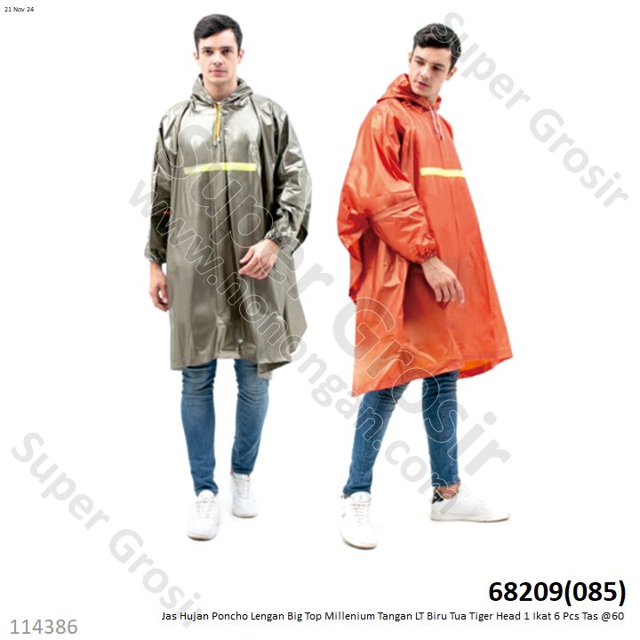 Jas Hujan Poncho Lengan Big Top Millenium Tangan LT Biru Tua Tiger Head 1 Ikat 6 Pcs Tas @60