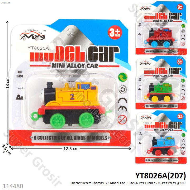 Diecast Kereta Thomas P/B Model Car 1 Pack 6 Pcs 1 Inner 240 Pcs Press @480