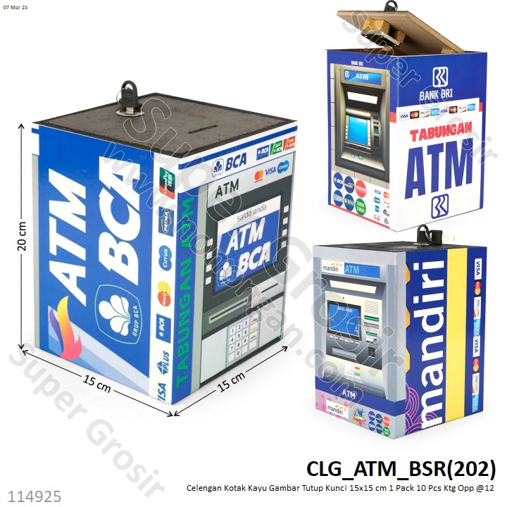 Celengan Kotak Kayu Gambar Tutup Kunci 15x15 cm 1 Pack 10 Pcs Ktg Opp @12