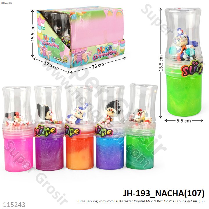 Slime Tabung Pom-Pom Isi Karakter Crystal Mud 1 Box 12 Pcs Tabung @144