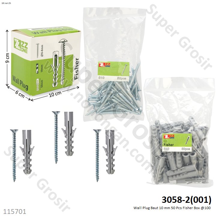 Wall Plug Baut 10 mm 50 Pcs Fisher Box @100