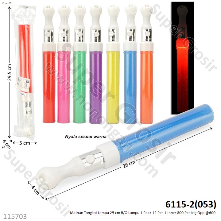 Mainan Tongkat Lampu 25 cm B/O Lampu LD-75 1 Pack 12 Pcs 1 Inner 300 Pcs Ktg Opp @600