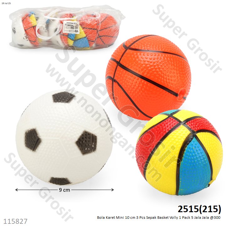 Bola Karet Mini 10 cm 3 Pcs Sepak Basket Volly 2515 1 Pack 10 Jala @300