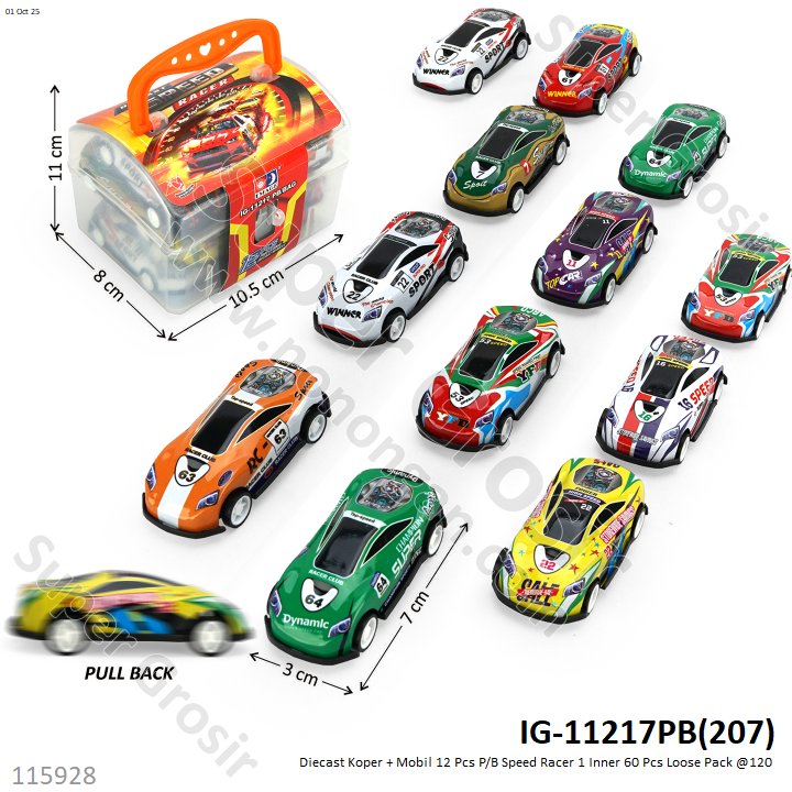 Diecast Koper + Mobil 12 Pcs P/B Speed Racer 1 Inner 60 Pcs Loose Pack @120
