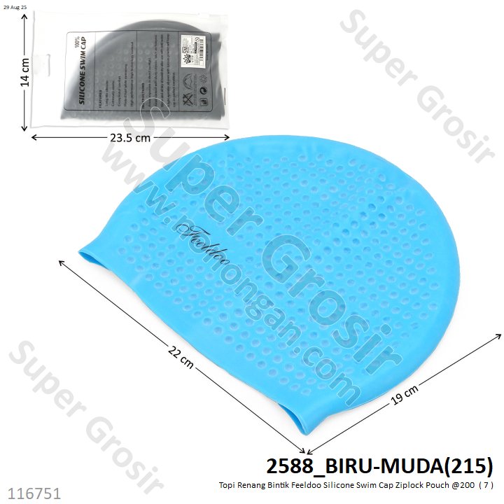 Topi Renang Bintik Feeldoo Silicone Swim Cap Ziplock Pouch @200