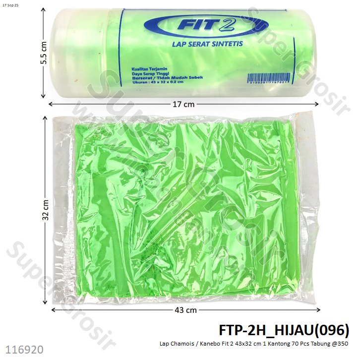 Lap Chamois / Kanebo Fit 2 43x32 cm 1 Kantong 70 Pcs Tabung @350