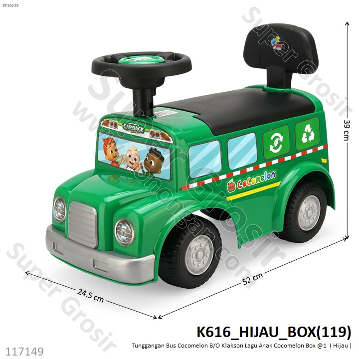 Tunggangan Bus Cocomelon Sandaran B/O Klakson Lagu Anak Cocomelon Box @1