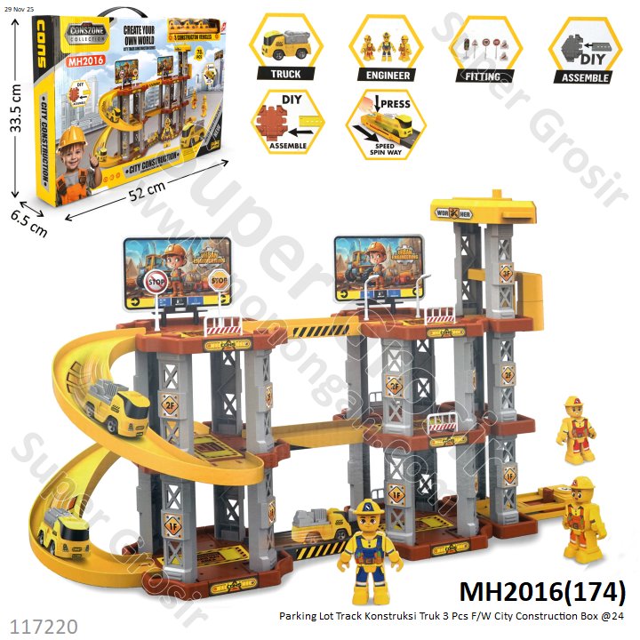 Parking Lot Track Konstruksi Truk 3 Pcs F/W City Construction Box @24