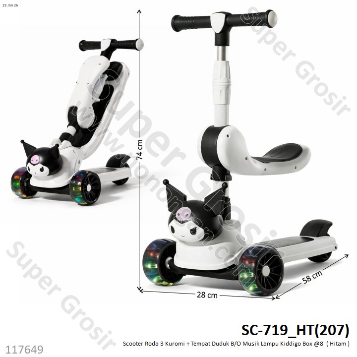 Scooter Roda 3 Kuromi + Tempat Duduk B/O Musik Lampu Kiddigo Box @8