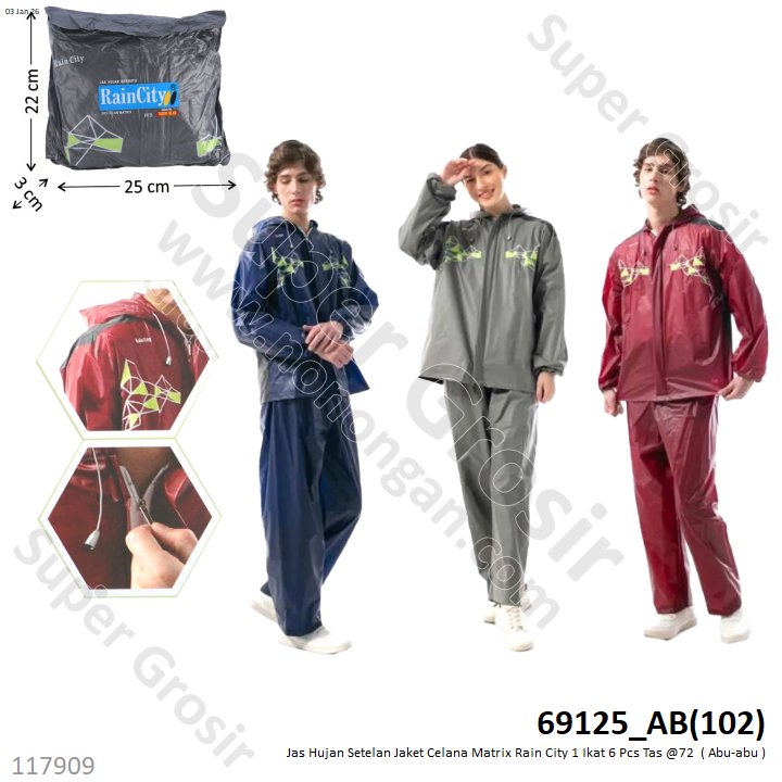 Jas Hujan Setelan Jaket Celana Matrix Rain City 1 Ikat 6 Pcs Tas @72