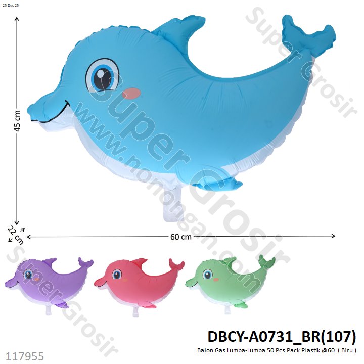 Balon Gas Lumba-Lumba 50 Pcs Pack Plastik @60