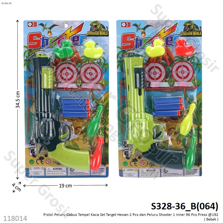 Pistol Peluru Gabus Tempel Kaca Set Target Hewan 2 Pcs dan Peluru Shooter 1 Inner 96 Pcs Press @192