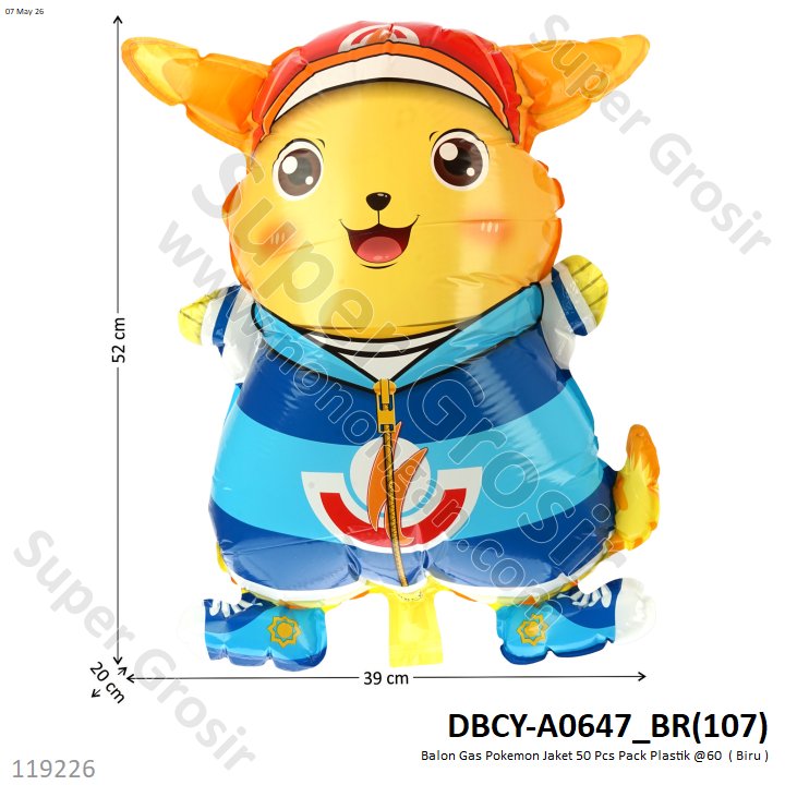 Balon Gas Pokemon Jaket 50 Pcs Pack Plastik @60