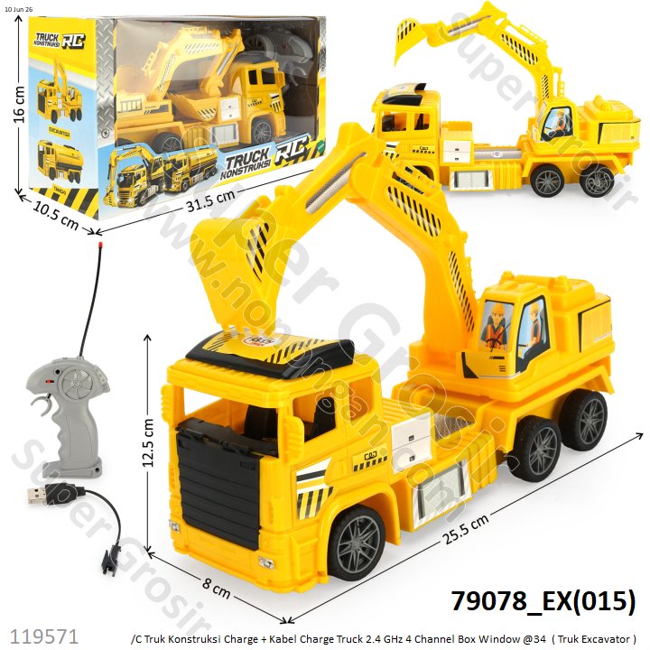 R/C Truk Konstruksi Charge + Kabel Charge Truck 2.4 GHz 4 Channel Box Window @34