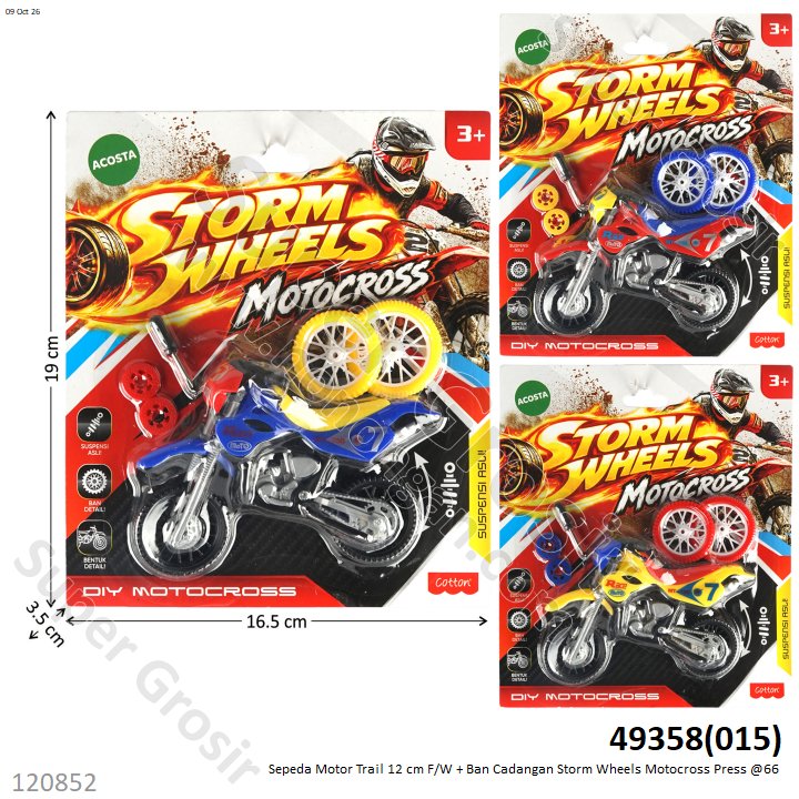 Sepeda Motor Trail 12 cm F/W + Ban Cadangan Storm Wheels Motocross Press @66