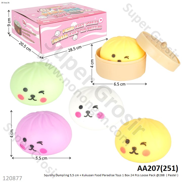 Squishy Dumpling 5,5 cm + Kukusan Food Paradise Toys 1 Box 24 Pcs Loose Pack @288