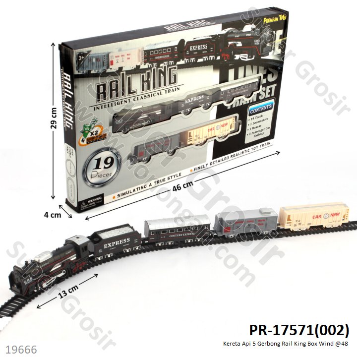 Kereta Api Set 5 Gerbong B/O Jalan Lampu + Track Rail King Box Window @48
