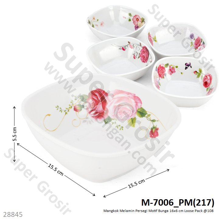 Mangkok Melamin Persegi Motif 16x6 cm Loose Pack @108