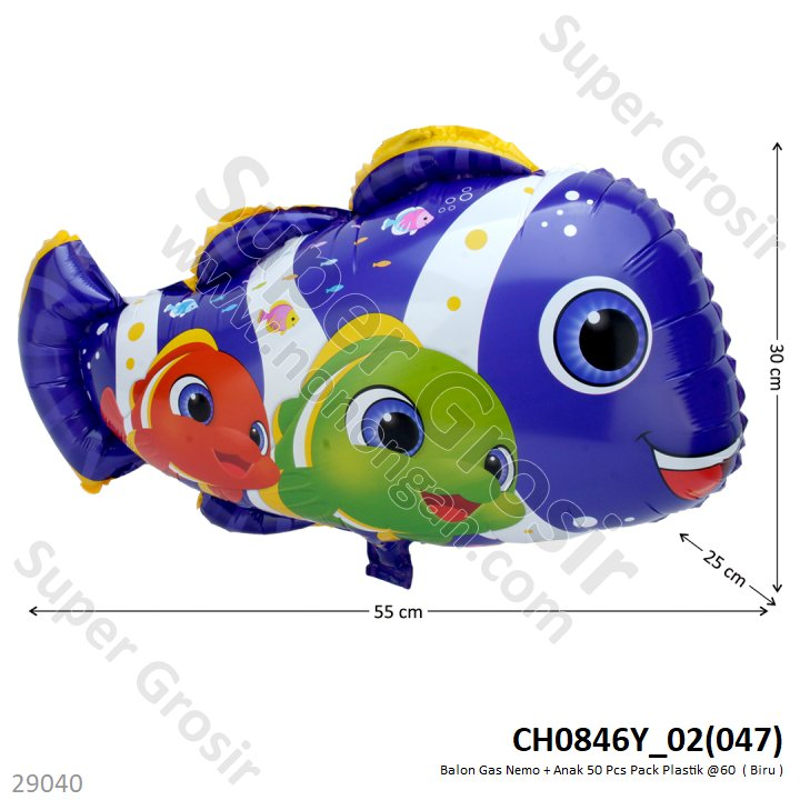Balon Gas Nemo + Anak 50 Pcs Pack Plastik @60