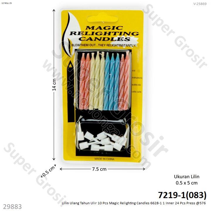 Lilin Ulang Tahun Ulir 10 Pcs Magic Relighting Candles 6628-1 1 Inner 24 Pcs Press @576