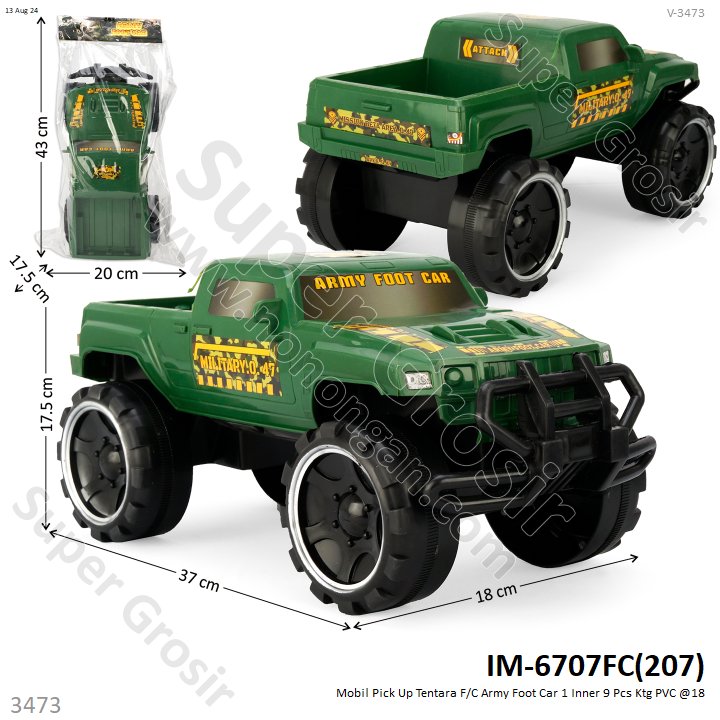 Mobil Jeep Tentara Pick Up F/C Army Foot Car 1 Inner 9 Pcs Ktg PVC @18