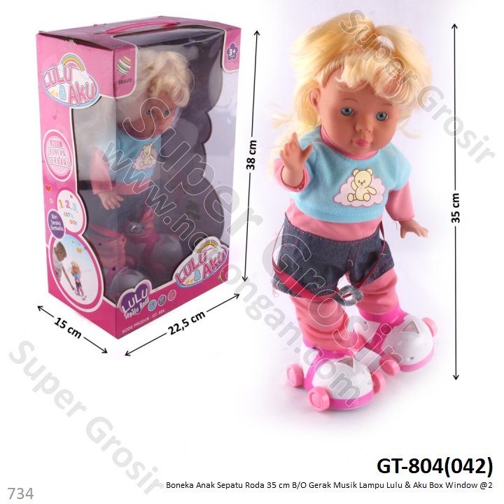 Boneka Anak Sepatu Roda B/O Jalan Lagu Lampu Lulu &amp; Aku Box Window @24