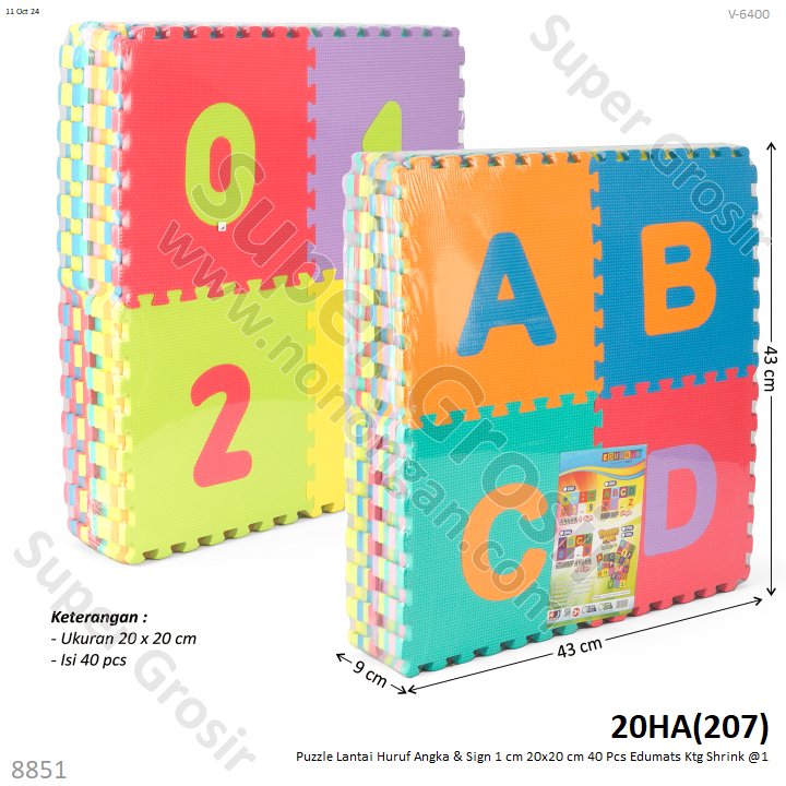 Matras Puzzle Lantai Huruf Angka &amp; Sign 1 cm 20x20 cm 40 Pcs Edumats Ktg Shrink @12