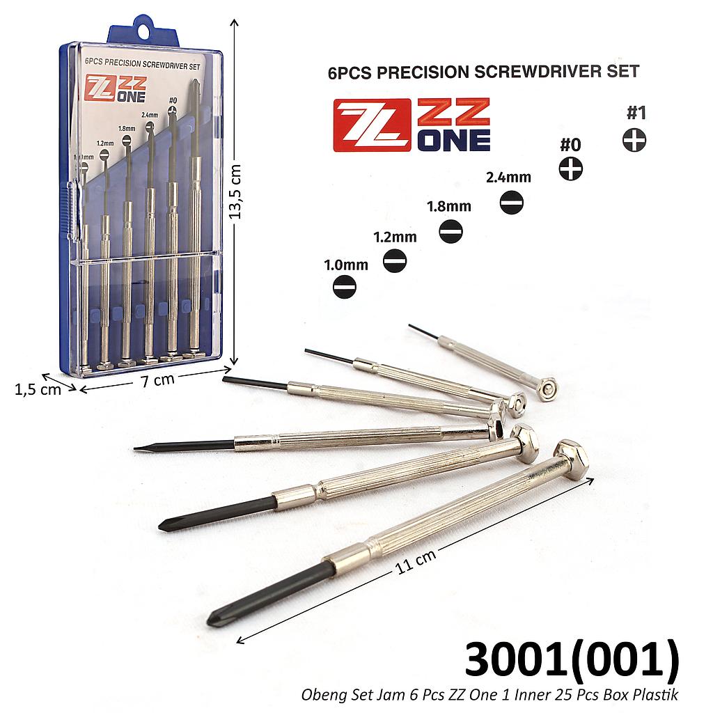 Obeng Jam 6 Pcs ZZ One 1 Inner 25 Pcs Box Plastik @200