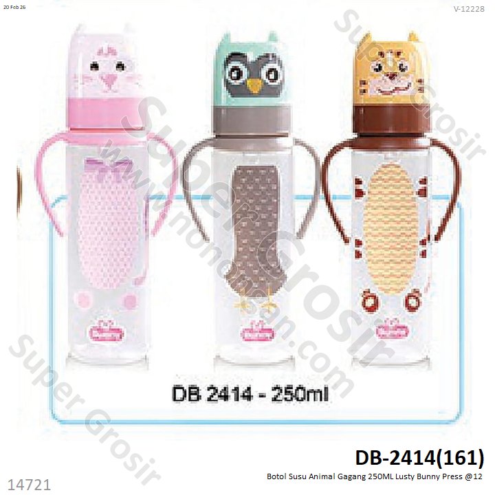 Botol Susu Animal Gagang 250ML Lusty Bunny Press @12