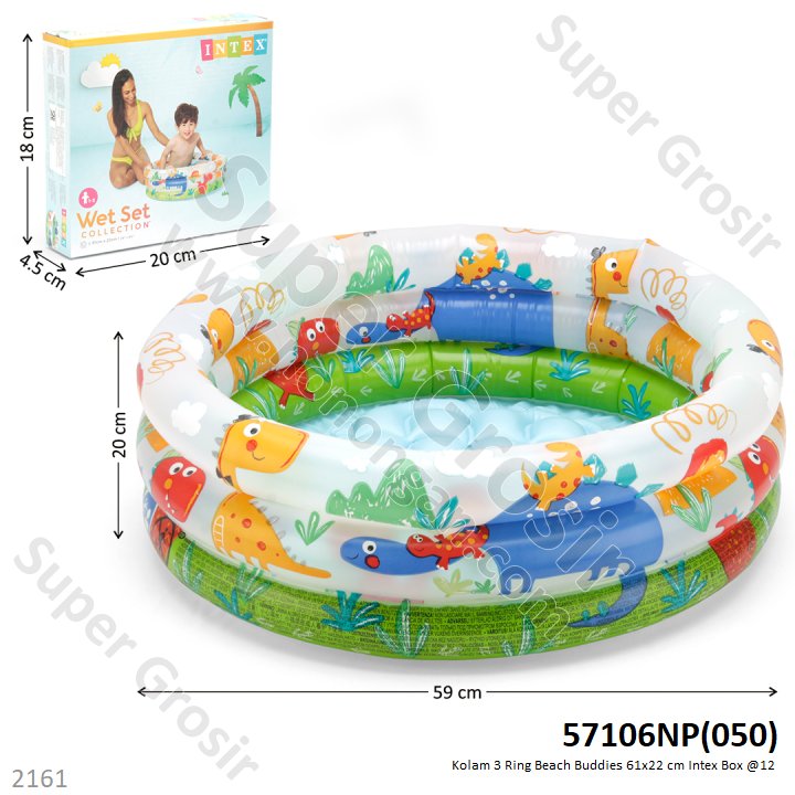 Kolam Renang Anak Intex 3 Ring 61x22 cm Beach Buddies Box @12