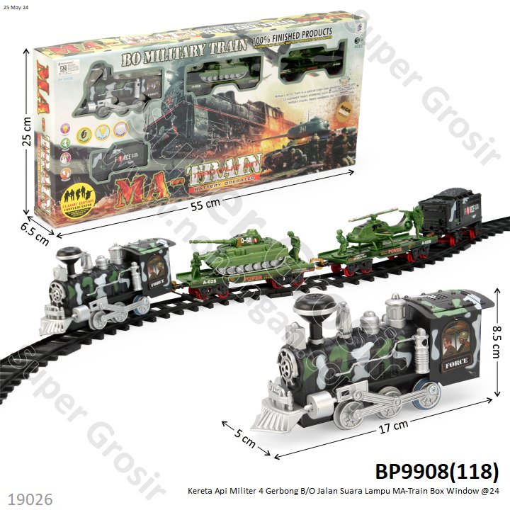 Kereta Api Militer 4 Gerbong dan Track B/O Jalan Suara Lampu MA-Train Box Window @24