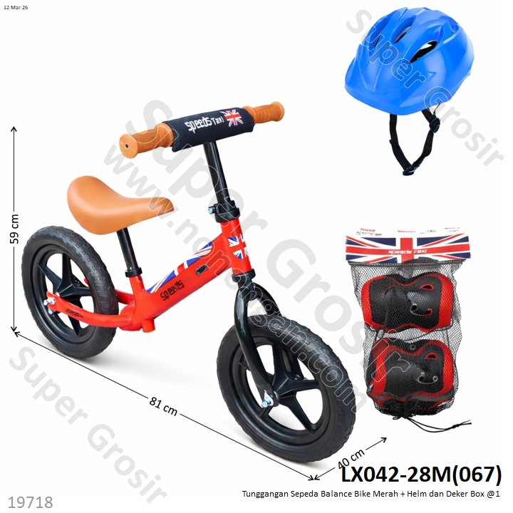 Tunggangan Sepeda Balance Merah Set Helm dan Deker Box @1