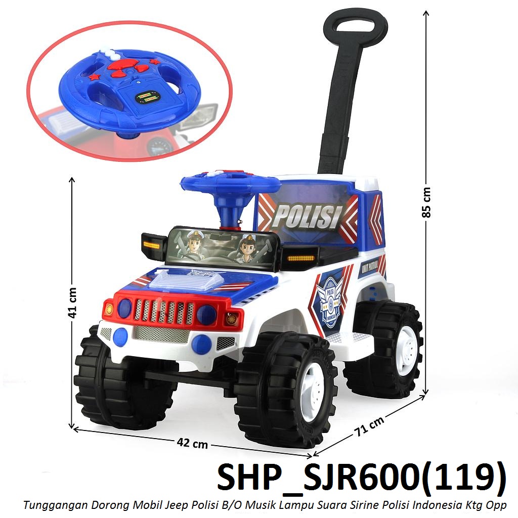 Tunggangan Mobil Jeep Polisi + Sandaran dan Dorongan B/O Musik Suara Sirine Lampu Polisi Indonesia Ktg Opp @4