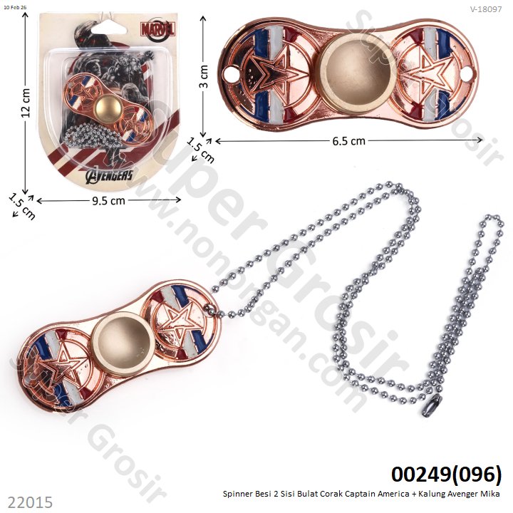 Fidget Spinner Besi Bulat 2 Sisi Captain America + Kalung Marvel Avengers Press Mika @0