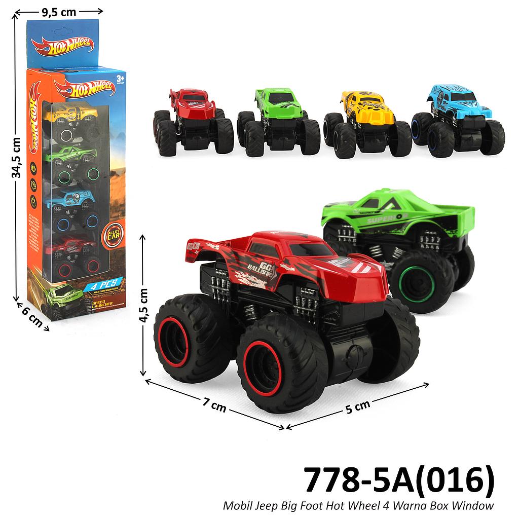 Diecast Monster Trucks Jeep Big Foot 4 Pcs F/W Hot Wheel Box Window @144