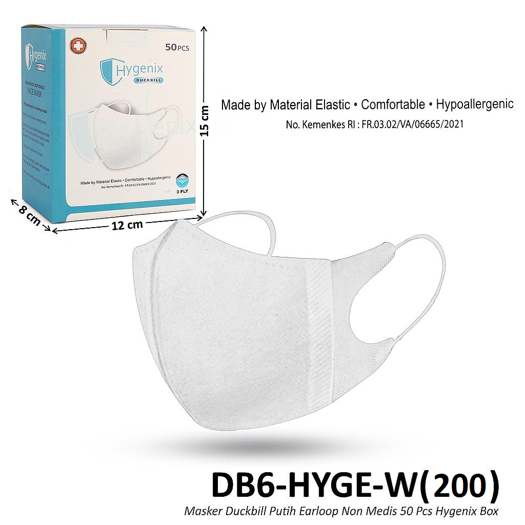 Masker Duckbill Earloop Embos Non Medis 50 Pcs Hygenix Box @108