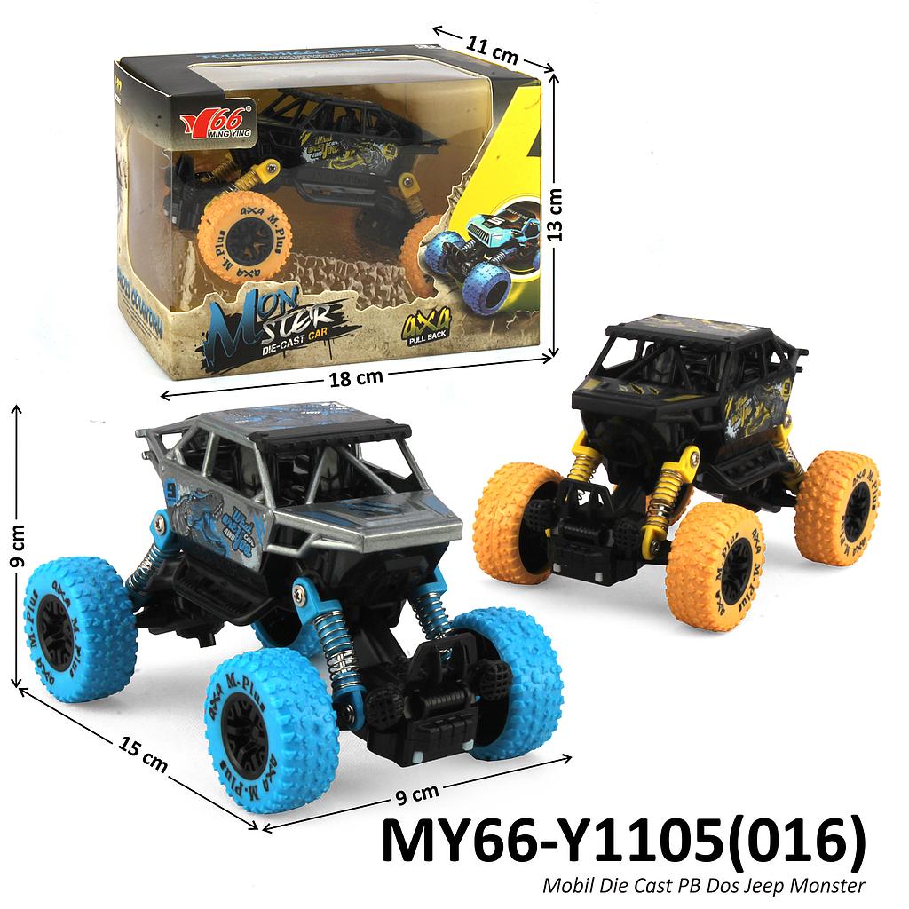 Diecast Mobil Monster Trucks Jeep Rock Crawler 1:32 P/B Monster 2 Warna Box Window @72