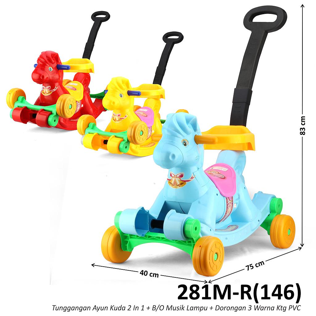 Tunggangan Ayun Kuda 2 In 1 Dorongan B/O Musik Lampu 2 Warna Ktg PVC @5