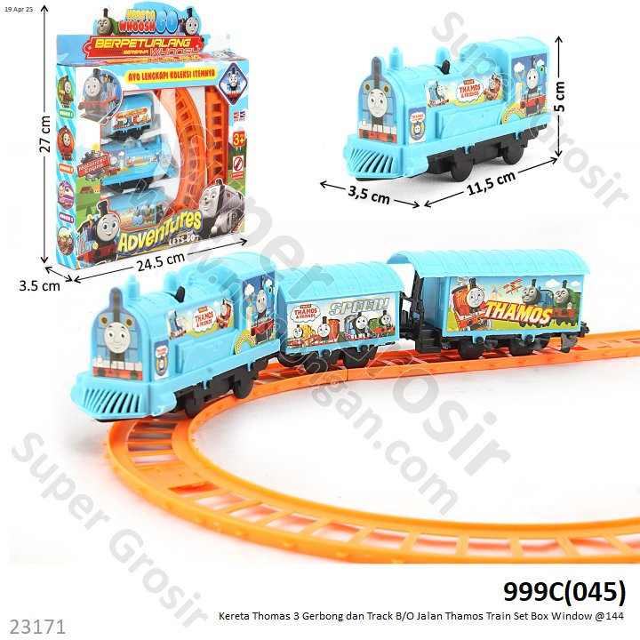Kereta Thomas 3 Gerbong dan Track B/O Jalan Thamos Train Set Box Window @144