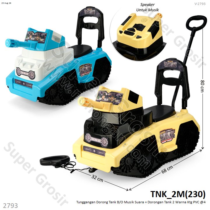 Tunggangan Tank 2 in 1 Dorong Tarik dan Sandaran B/O Musik Suara 2 Warna Ktg PVC @4