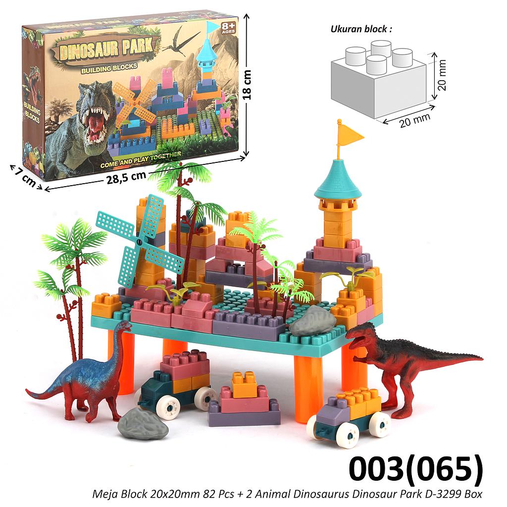Meja Block 20x20 mm 82 Pcs + 2 Animal Dinosaurus Dinosaur Park D-3299 Box @74