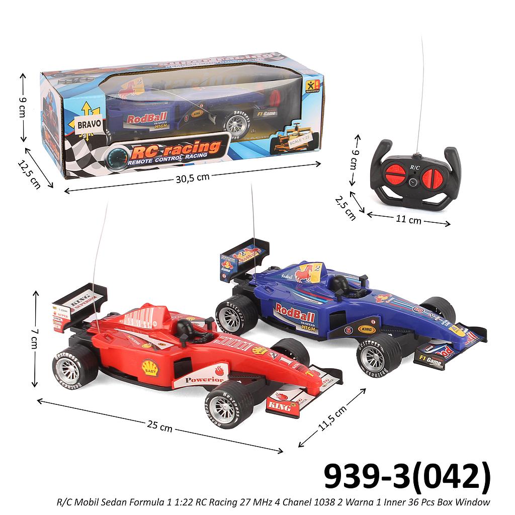 R/C Mobil Formula 1 1:22 RC Racing 27 MHz 4 Channel 1038 2 Warna 1 Inner 36 Pcs Box Window @72