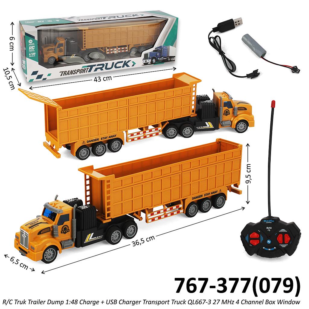 R/C Truk Trailer Dump 1:48 Charge + USB Charger Transport Truck QL667-3 27 MHz 4 Channel Box Window @48