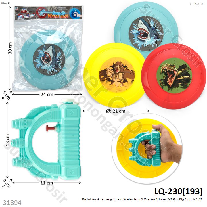 Pistol Air dan Tameng 21 cm Shield Water Gun 1 Inner 60 Pcs Ktg Opp @120