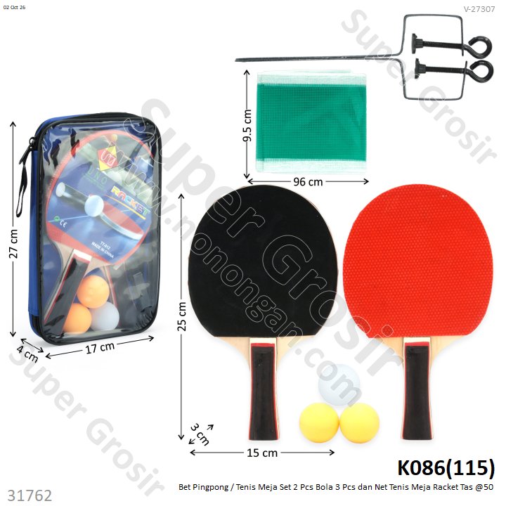 Bet Pingpong / Tenis Meja Set 2 Pcs Bola 3 Pcs dan Net Tenis Meja Racket Tas @50